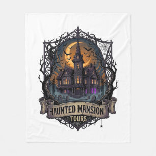 Haunted Mansion Tours Halloween Gothic House Cresc Fleece Blanket