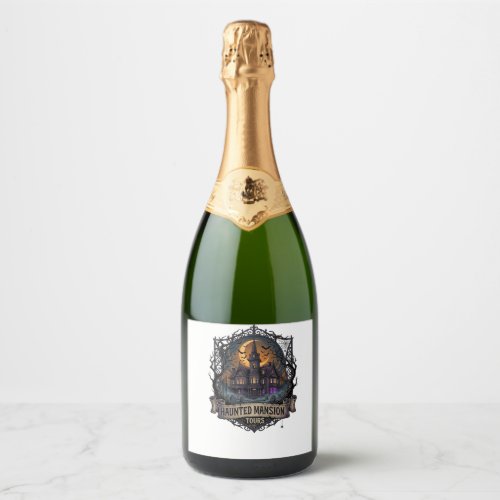 Haunted Mansion Tours Halloween Gothic House Cresc Sparkling Wine Label