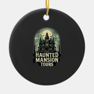Haunted Mansion Tours Vintage Halloween Vector Ceramic Ornament