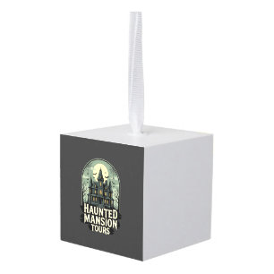 Haunted Mansion Tours Vintage Halloween Vector Cube Ornament