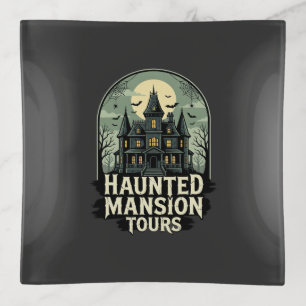 Haunted Mansion Tours Vintage Halloween Vector Trinket Tray
