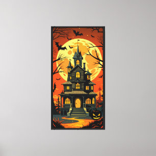 Haunted Mansion Under Full Moon Canvas Print