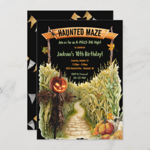 Haunted Maze Halloween Fall Birthday Party Invitation