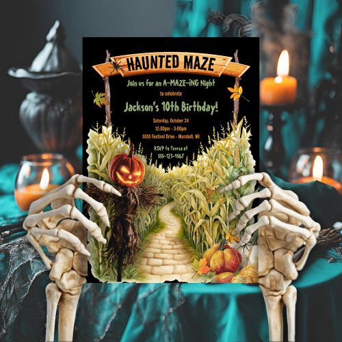 Haunted Maze Halloween Fall Birthday Party Invitation