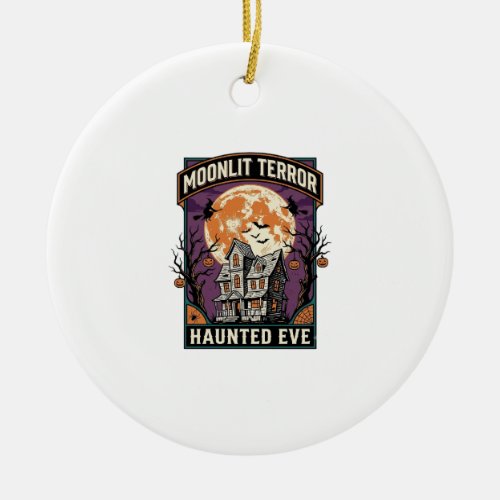 Haunted Moon Shirt Vintage Engraving Halloween Gra Ceramic Ornament