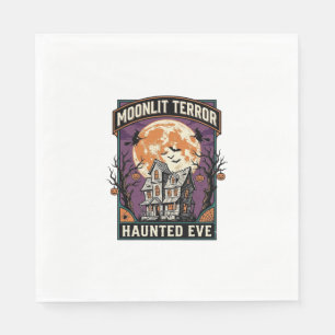 Haunted Moon Shirt Vintage Engraving Halloween Gra Napkins