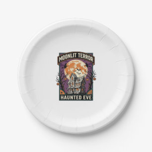 Haunted Moon Shirt Vintage Engraving Halloween Gra Paper Plates