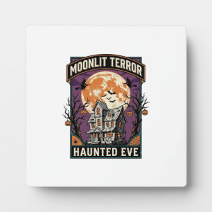 Haunted Moon Shirt Vintage Engraving Halloween Gra Plaque
