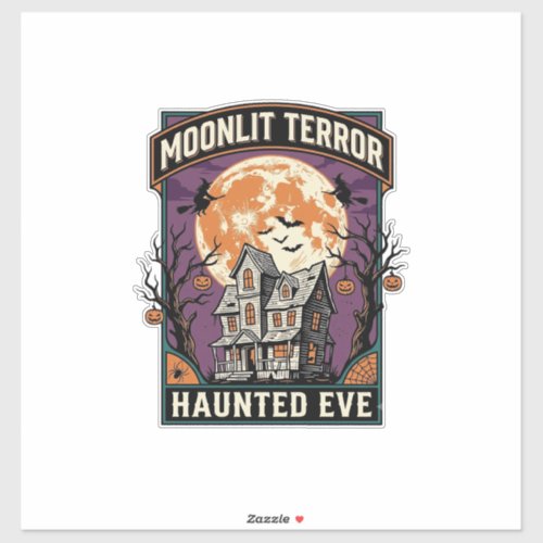 Haunted Moon Shirt Vintage Engraving Halloween Gra Sticker