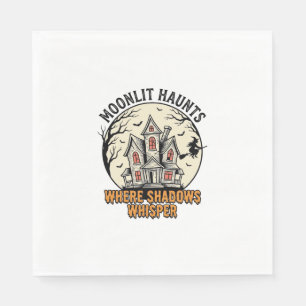 Haunted Moon Shirt Vintage Engraving Spooky House Napkins