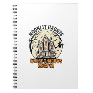 Haunted Moon Shirt Vintage Engraving Spooky House Notebook