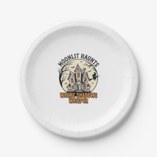 Haunted Moon Shirt Vintage Engraving Spooky House Paper Plates
