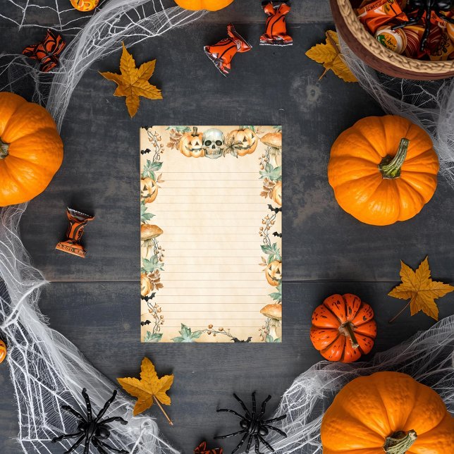 Haunted Mushrooms and Pumpkin Patch Lined Stationery (Skulls, jack-o’-lanterns, and autumn blooms—this lined paper invites ghostly and heartfelt letters.)
