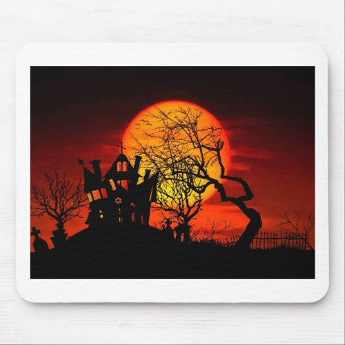 HAUNTED NIGHT HAUNTED HOUSE Halloween  Mouse Pad