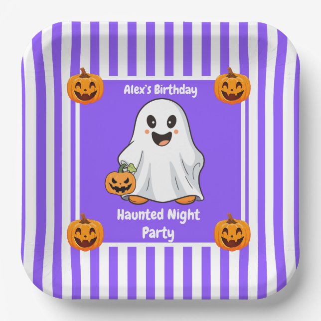 Haunted Night Party Birthday  – Halloween night Paper Plates (Front)