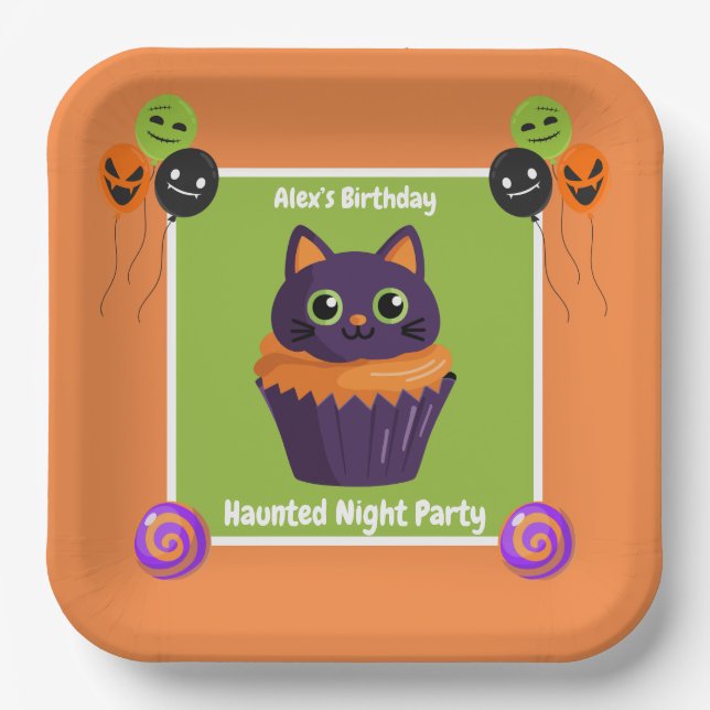 Haunted Night Party Birthday  – Halloween night Paper Plates (Front)