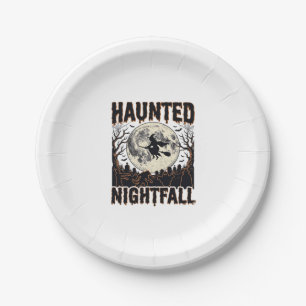 Haunted Night Shirt Vintage Engraving Halloween De Paper Plates