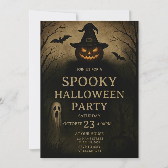 Haunted Night Spooky Halloween Party Invitation (Front)
