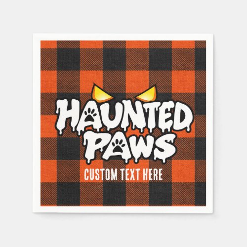 Haunted Paws Spooky Orange Black Plaid Halloween Napkins