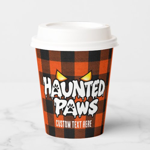 Haunted Paws Spooky Orange Black Plaid Halloween Paper Cups