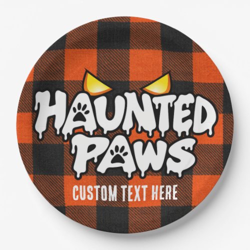 Haunted Paws Spooky Orange Black Plaid Halloween Paper Plates