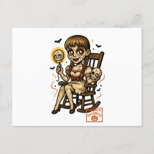 Haunted Pin-Up Doll – Creepy Cute Halloween Holiday Postcard