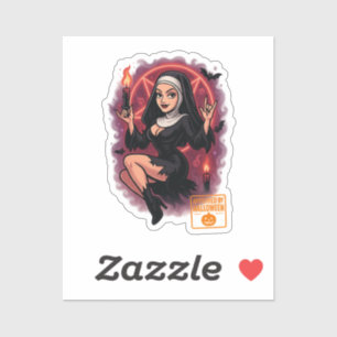 Haunted Pin-Up Nun – Spooky Halloween Sticker