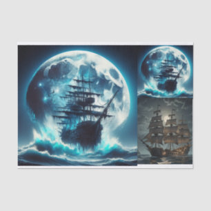 Haunted Pirate Ship Big Moon Decoupage  Tissue Paper