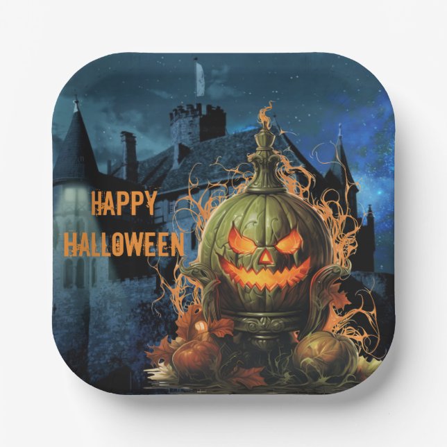 Haunted Pumpkin and Mansion Halloween   Paper Plates (Front)