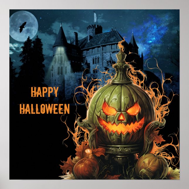 Haunted Pumpkin and Mansion Halloween  Poster (Front)