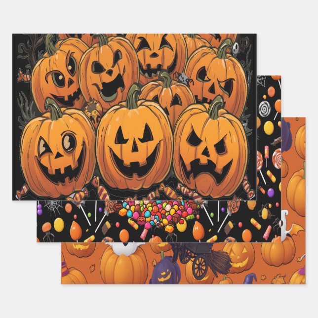 Haunted Pumpkin Gift Wrap Black For Halloween (Set)