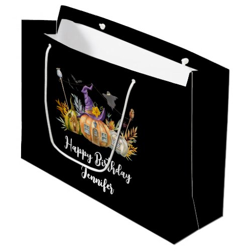 Haunted Pumpkin House with Ghost  Bats Birthday Large Gift Bag