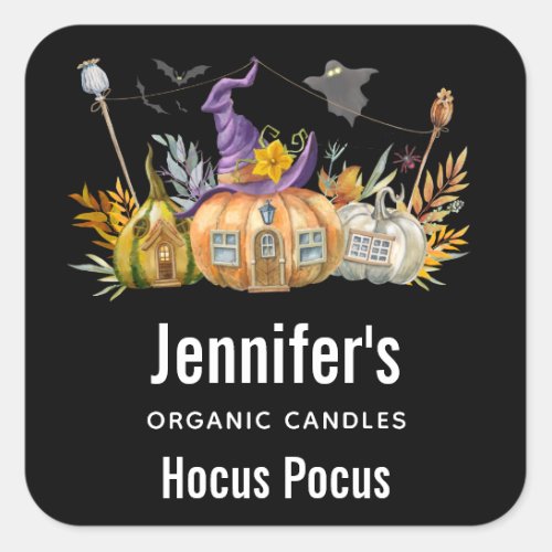 Haunted Pumpkin House with Ghost  Bats Candle Biz Square Sticker