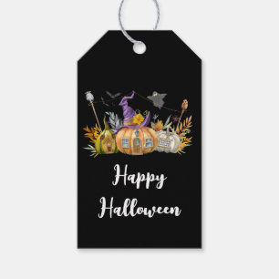Haunted Pumpkin House with Ghost & Bats Gift Tags
