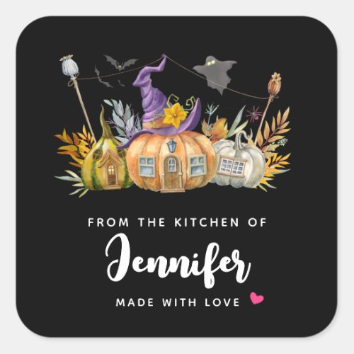 Haunted Pumpkin House with Ghost  Bats Kitchen Square Sticker