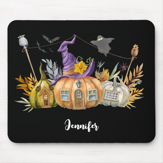 Haunted Pumpkin House with Ghost & Bats Mouse Pad (Front)