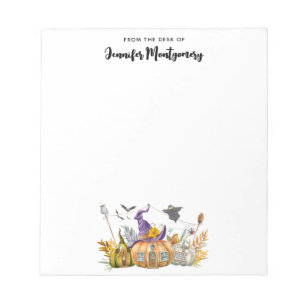 Haunted Pumpkin House with Ghost & Bats Notepad