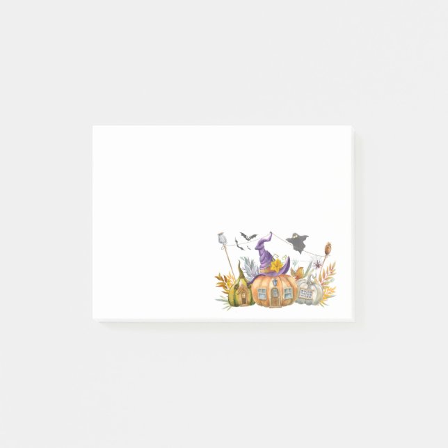 Haunted Pumpkin House with Ghost & Bats Post-it Notes (Front)