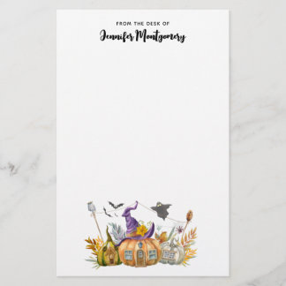 Haunted Pumpkin House with Ghost & Bats Stationery