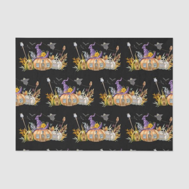 Haunted Pumpkin House with Ghost & Bats Tissue Paper (Front)