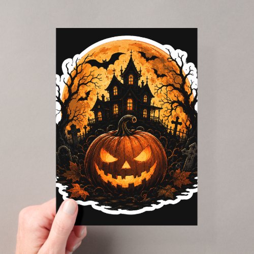  Haunted Pumpkin Moon Halloween Sticker | Spooky Acrylic Invitations