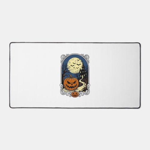 Haunted Pumpkin Scene Vintage Halloween Vector Art Desk Mat