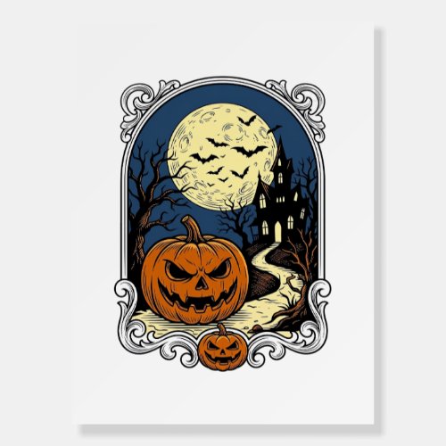 Haunted Pumpkin Scene Vintage Halloween Vector Art Foam Board