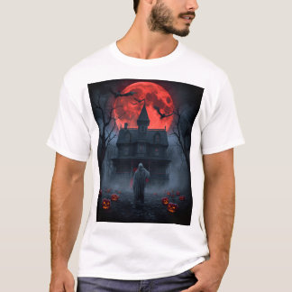 Haunted Red Moon Halloween T-Shirt | Spooky Ghost
