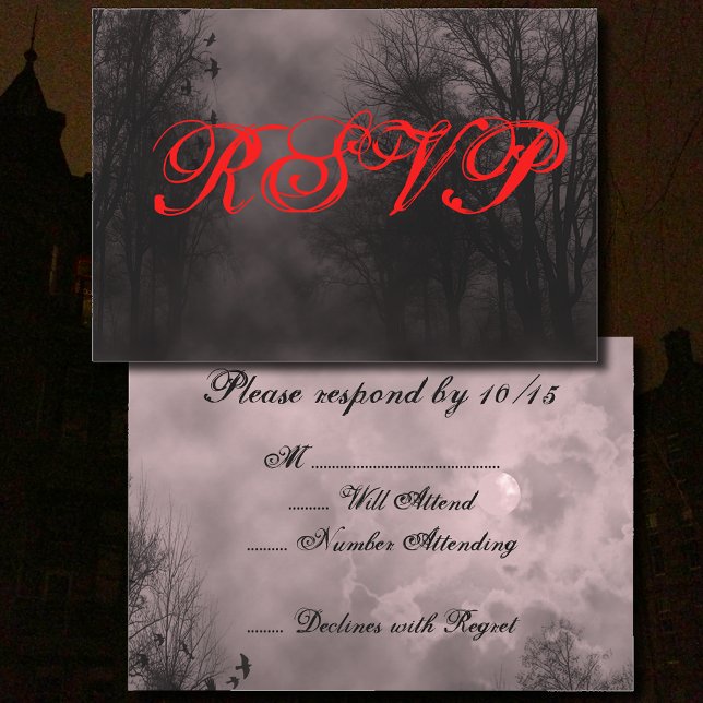 Haunted Red Sky with Ravens Halloween RSVP Card (Creator Uploaded)