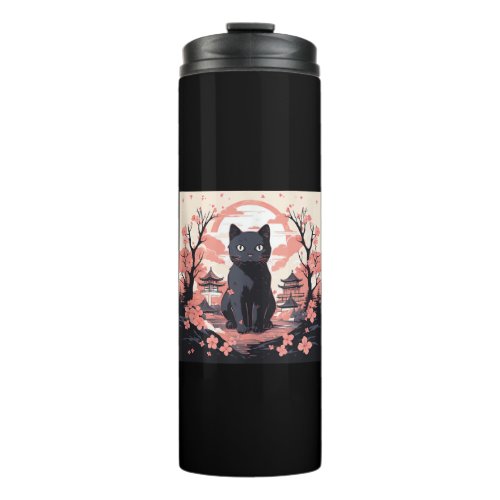 Haunted Sakura_ Black Cat  Pumpkins in Japan  Thermal Tumbler