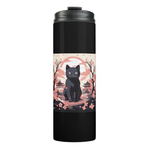 Haunted Sakura_ Black Cat  Pumpkins in Japan  Thermal Tumbler