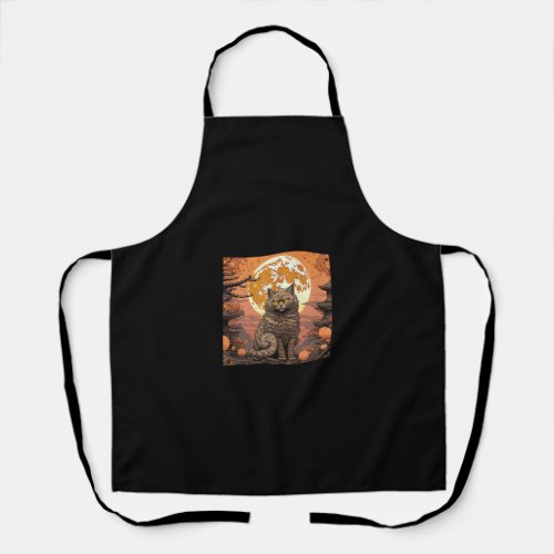 Haunted Sakura Scene_ Black Cat Pumpkins Wave  Apron