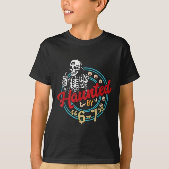 Haunted Six Seven 6 7 Meme 67 Skeleton Hand Hallow T-Shirt (Front)