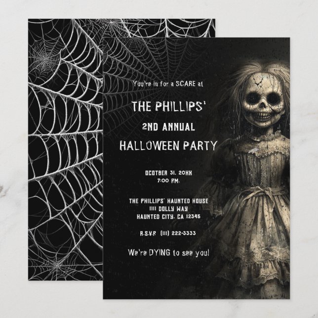 Haunted Skeleton Doll Halloween Costume Party Invitation (Front/Back)